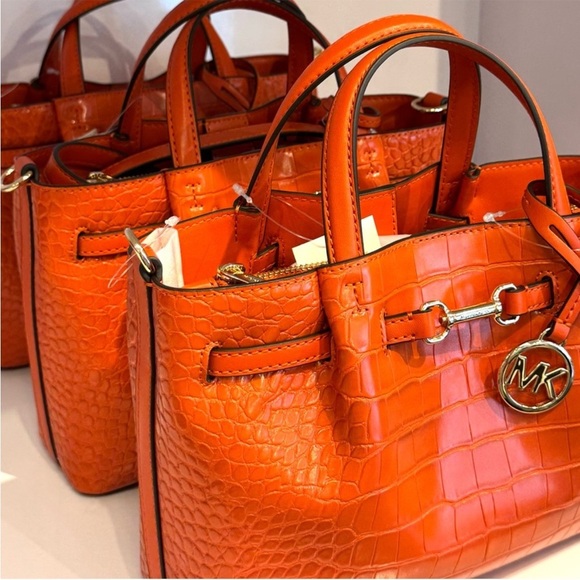 Michael Kors Carson Small Crocodile Embossed Satchel Bag Red Clay - Picture 6 of 11